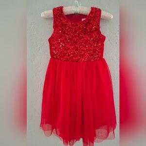 Cat & Jack Girls Christmas Dress Red Sequins Sleeveless Holiday Party Kids Sz 6